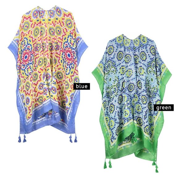 DIONA J TILE PRINT KIMONO CARDIAN ONE SIZE COLOR BLUE - Picture 6 of 6